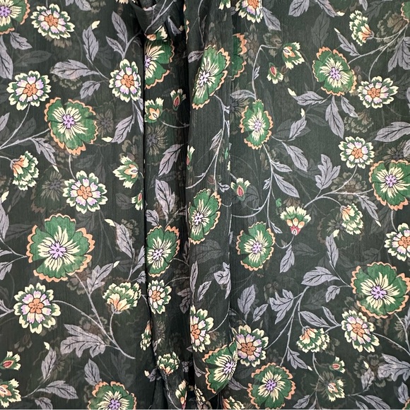 MISA Los Angeles Lulu Floral Top XS blouse long sleeve sheer tie bow black mock - Picture 8 of 16